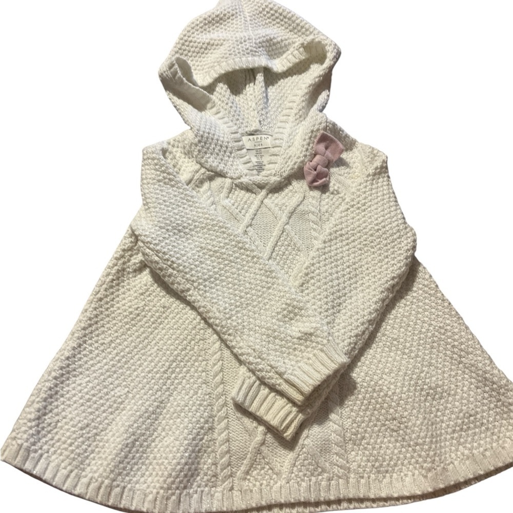 Charming White Hooded Kids Sweater with Pink Accents - Picture 2 of 7